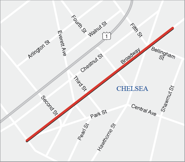 Chelsea: Targeted Safety Improvements and Related Work on Broadway, from Williams Street to City Hall Avenue